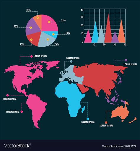 World map infographic pie chart graph Royalty Free Vector