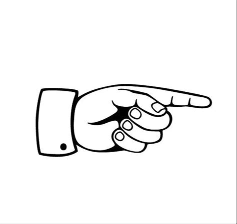 a black and white line drawing of a hand pointing to the right with one finger