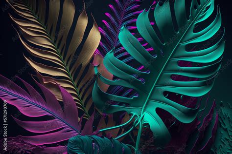 Tropical plants desktop wallpaper. Jewel-toned jungle motifs Neon Abstraction and Illustration ...