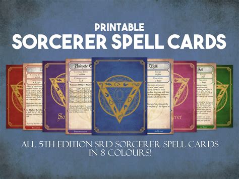 Sorcerer Dnd Spell Cards, Dungeons and Dragons Printable Spell Cards, Dungeon Master Accessories ...