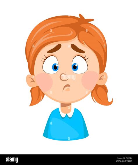 Face expression of cute little girl, sad. Emotion of pretty girl cartoon character. Vector ...