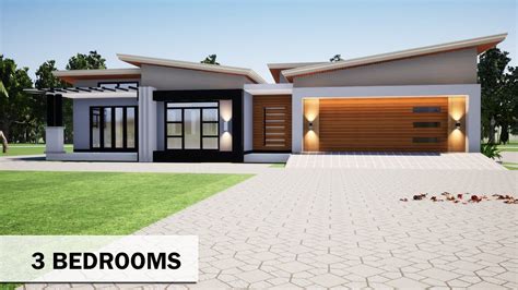 3 Bedroom plan | Butterfly roof house Design | 19mx17m | House plans south africa, House roof ...