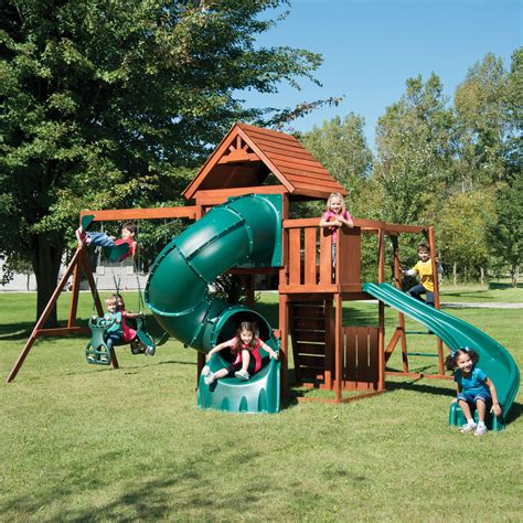 Swing-N-Slide Grandview Twist Wood Swing Set with Tube Slide, Monkey Bars and Swings - Walmart.com