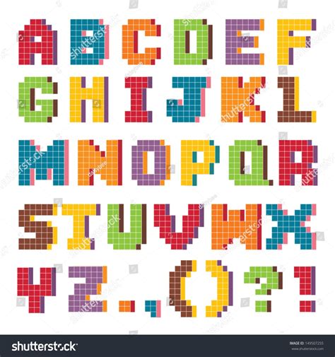 Vector pixel art alphabet set in fun vintage colors isolated on white ...