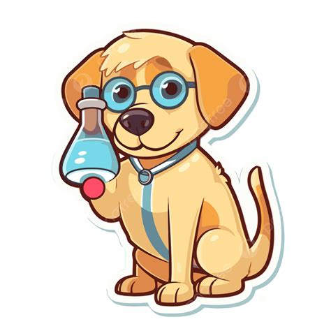 Cartoon Yellow Lab Puppy Holding A Flask With Glasses Vector Clipart, Lab Dog, Lab Dog Clipart ...