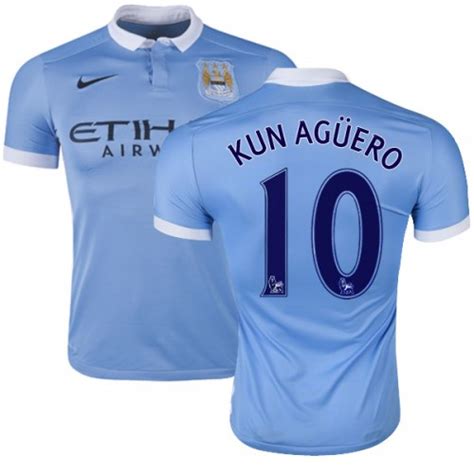 Men's 10 Sergio Aguero Manchester City FC Jersey - 15/16 Spain Football Club Nike Authentic Sky ...