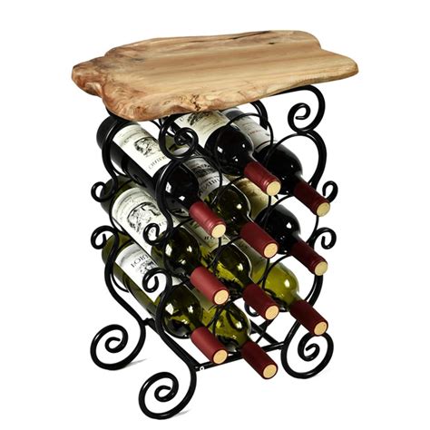 WELLAND Magen 10 Bottle Wine Rack with Natural Edge Table Top, Metal ...