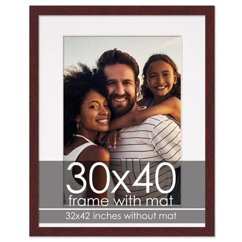 30x40 Frame with Mat - Brown 32x42 Frame Wood Made to Display Print or Poster Measuring 30 x 40 ...