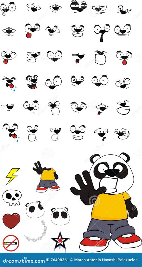 Stop Panda Bear Kid Cartoon Expressions Set Stock Vector - Illustration ...