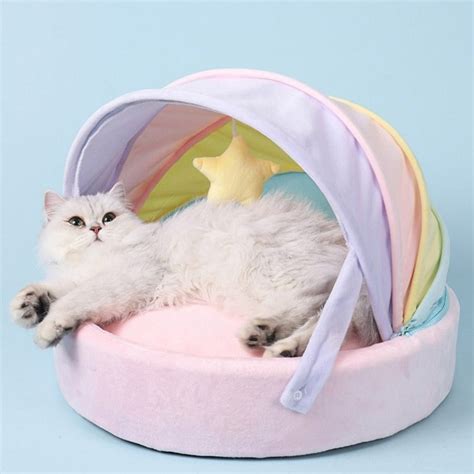 Rainbow Canopy Cat Bed with Removable Cat Cushion | Estilo Living