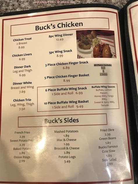 Menu at Bucks restaurant, Alexander City