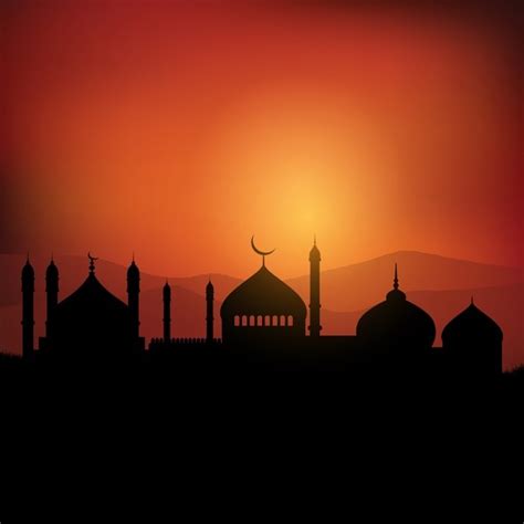 Free Vector | Ramadan landscape background at sunset