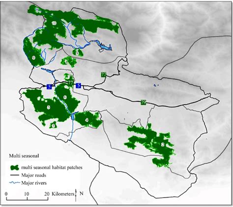 The multi seasonal habitat map. The green polygons view potential ...