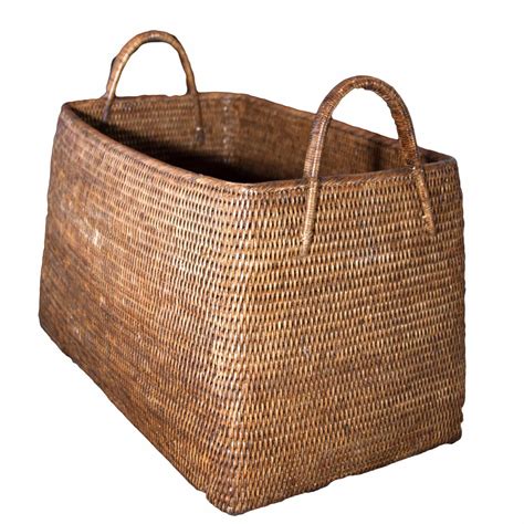 Large Natural Handwoven Rattan Basket with Handles | Baker Rhodes