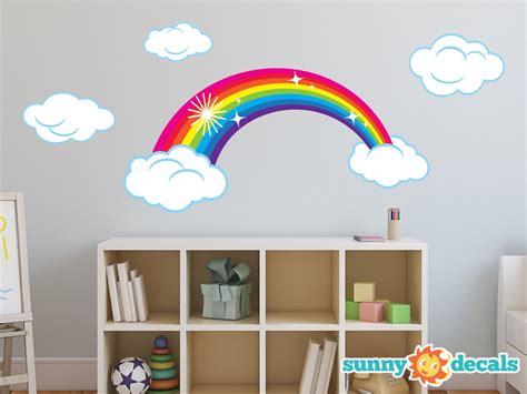 Rainbow Fabric Wall Decal, Sparkling Rainbow Wall Decor With Clouds ...