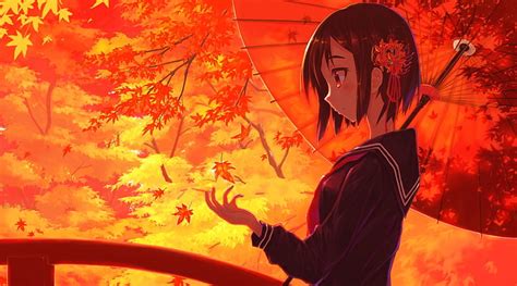 HD wallpaper: Anime Girls, Fall, School Uniform, schoolgirls, smiling ...