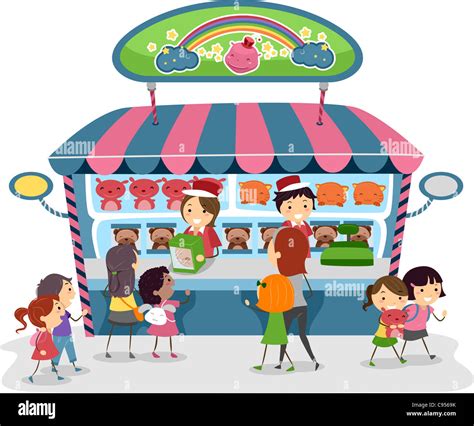 Illustration of Kids Buying Souvenirs from a Toy Store Stock Photo - Alamy