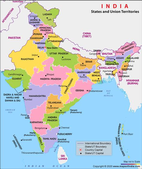 States and Capitals of India, List of 28 States & 8 Union Territories