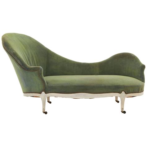 Asymmetrical Green Velvet Chaise Lounge at 1stDibs