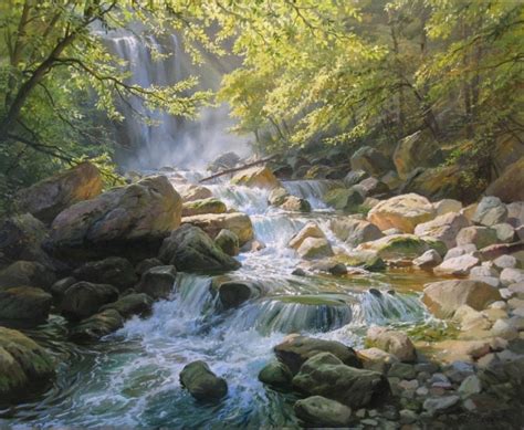 Waterfall Painting by Alexander Shenderov Original Landscape Painting ...