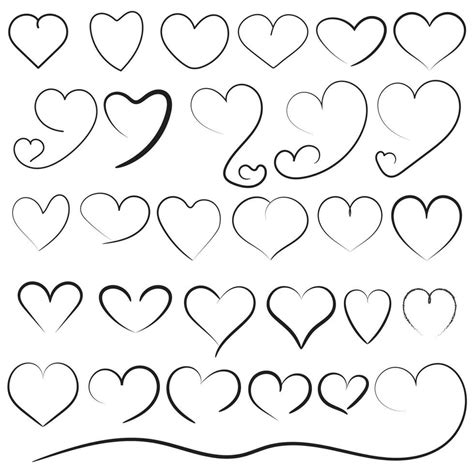 Set of Heart shape with sketch or hand drawing icon, different love hearts drawing collection ...