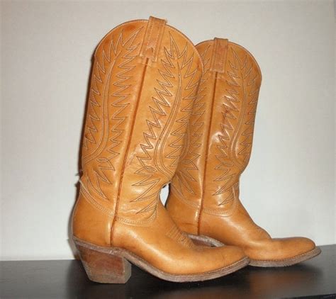 Tan BROWN Leather COWBOY Boots Country Western by faroutofsight