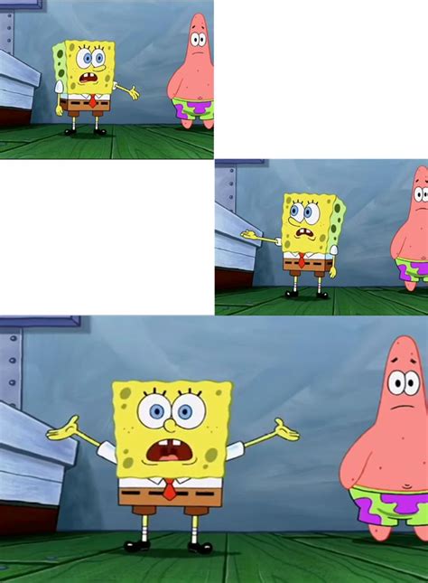 two pictures of spongebob with different expressions