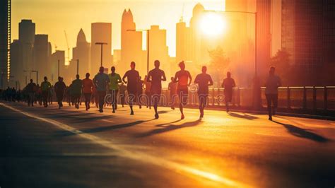 Silhouette of a Group of People Running in the City at Sunset Stock Illustration - Illustration ...