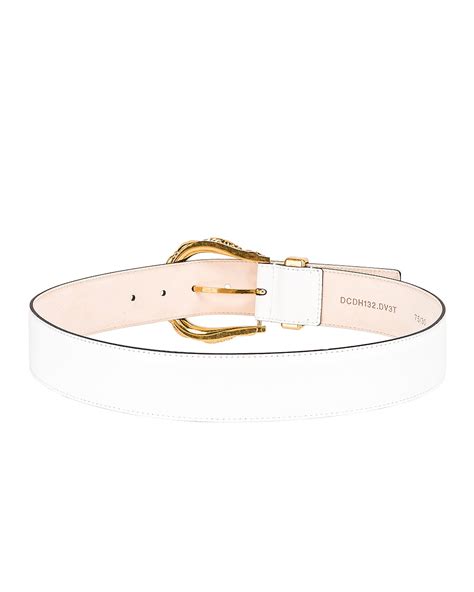 VERSACE Leather Buckle Belt in White & Gold | FWRD