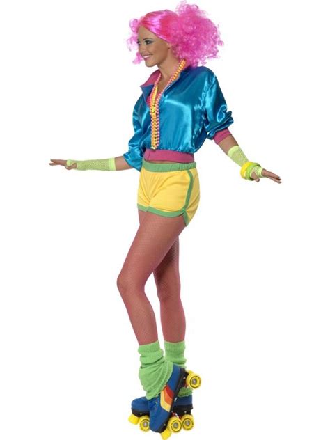 LADIES SKATER GIRL COSTUME NEON 1980s RETRO 80s ROLLER DISCO FANCY DRESS OUTFIT | eBay