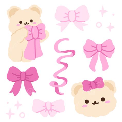 Korean Bear Stickers PNG Transparent, Cute Bear And Pink Ribbon Korean Sticker For Journaling ...