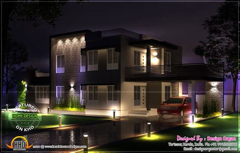 nggibrut: Night view rendering of flat roof house