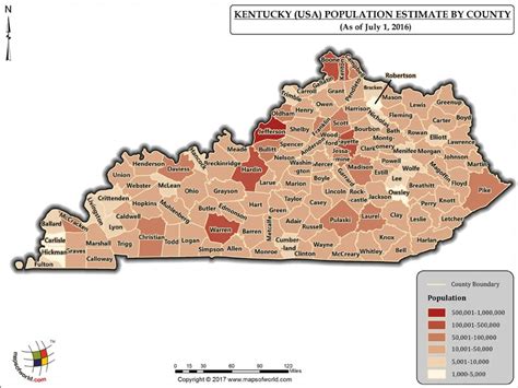 Kentucky Population by County | Population as on July 1, 2016 (Estimated)