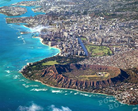 Waikiki Skyline Diamond Head Honolulu Hawaii Aerial Poster Art Print – Poster Box