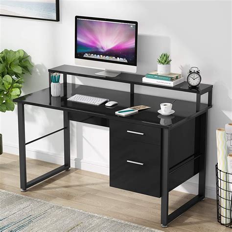 Tribesigns 47 Inches Computer Desk with Hutch, Modern Writing Desk with ...