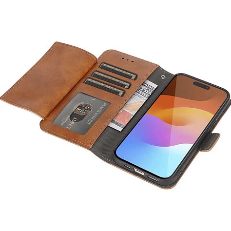 SaharaCase Genuine Leather Folio Wallet Case for Apple iPhone 15 Pro Max Brown CP00481 - Best Buy