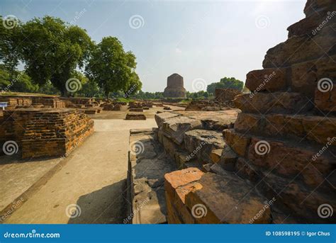 The Town of Sarnath, an Ancient Stupa Built in Honor of the First Sermon of Buddha. India ...