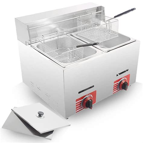 Buy Commercial LPG Deep Fryer with 10L*2 Basket and Lid Stainless Steel ...