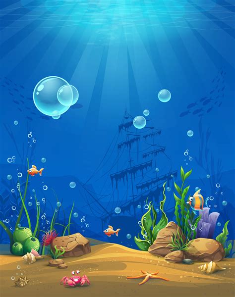 Vector Cartoon Underwater World Childrens Paintings Background Material, Cartoon, Ocean ...