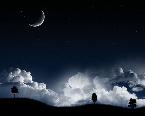 landscape, Night, Moon, Clouds, Stars Wallpapers HD / Desktop and Mobile Backgrounds