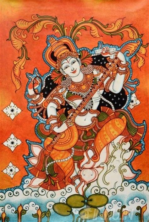 Buy Fine art painting Goddess Saraswathi Mural | Kerala mural painting, Mural painting ...