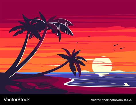 Beach landscape on background sunset Royalty Free Vector