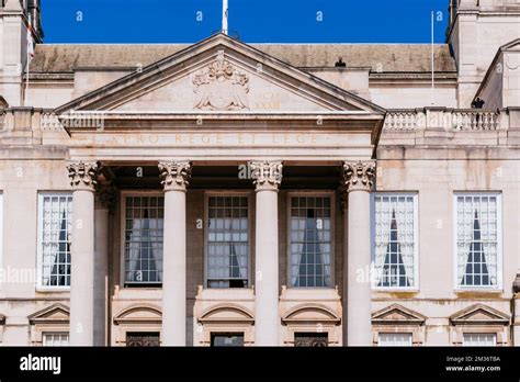 Detail facade. Leeds Civic Hall is a municipal building located in the civic quarter of Leeds ...