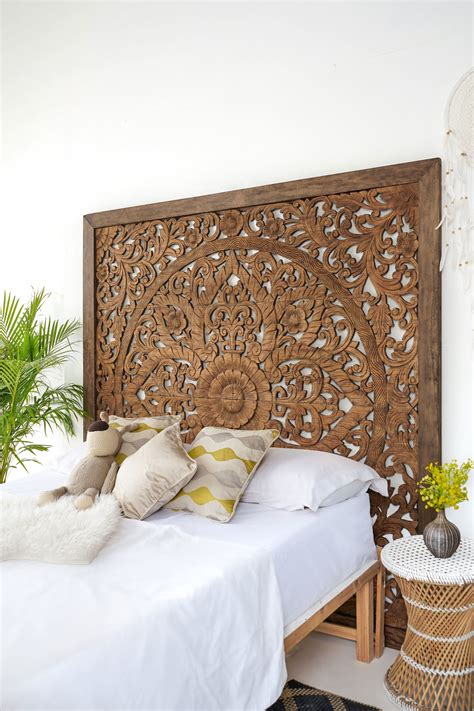 Super King-Sized Carved Headboard, Cottage Decor - Siam Sawadee