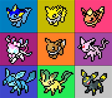 Eeveelutions - Pixel Art by ObitoUchiha37 on DeviantArt | Pixel art pokemon, Pixel art, Pixel