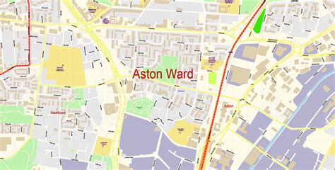 Aston Ward (Aston) UK Birmingham Vector Map exact extra detailed City Plan editable Adobe ...