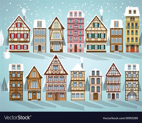 Old european houses winter Royalty Free Vector Image