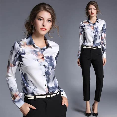 Women Tops And Blouses 2017 New Fashion Women Long Sleeve Floral Print Work Wear Office Shirts ...