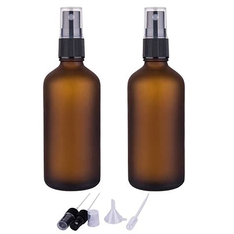 Frosted Amber Glass Bottle + Spray Pump (Black / White) - Suppdock