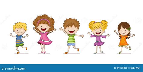 Four Funny Cartoon Kids Stock Vector - Image: 69100860